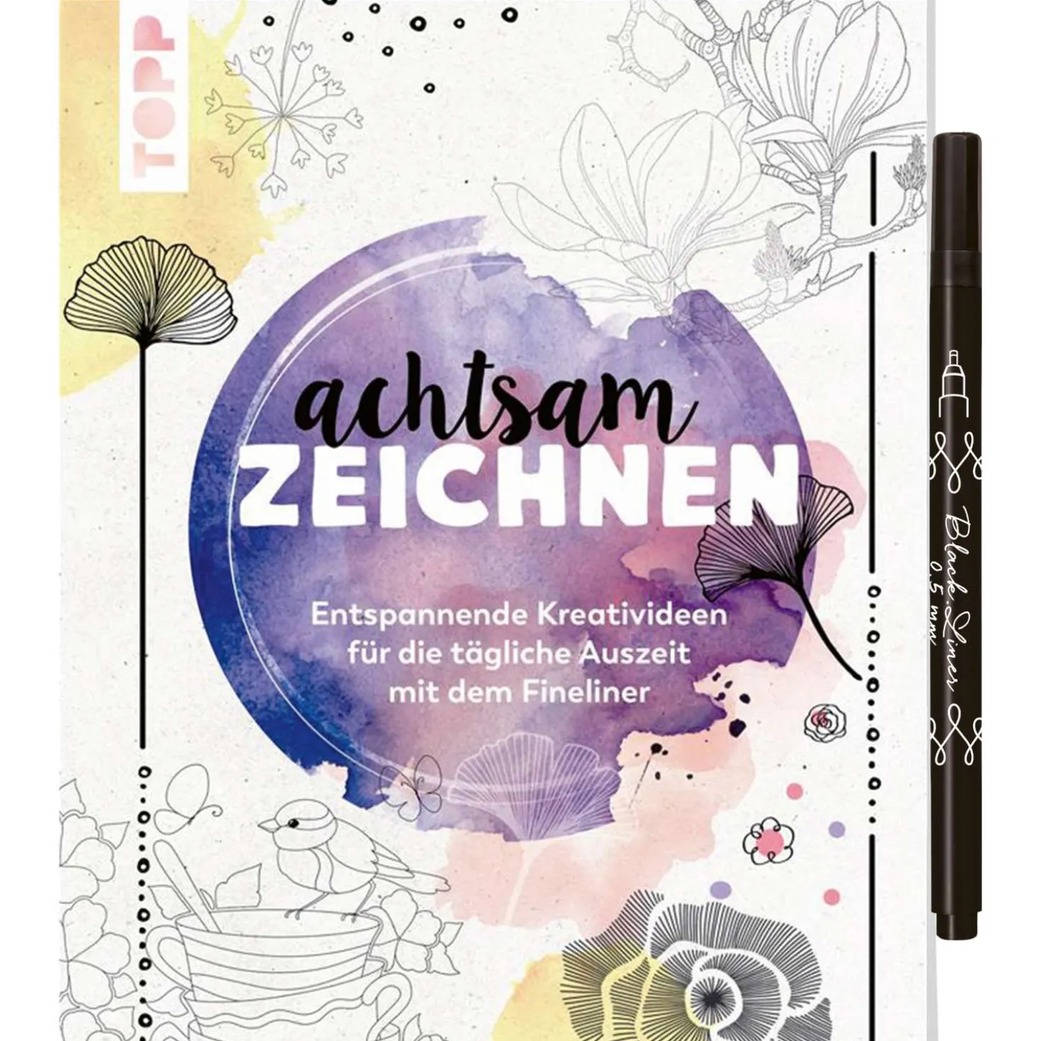 Achtsam zeichnen. Kreativbuch zum Reinzeichnen inkl. Fineliner!