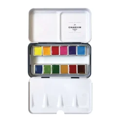 CHARVIN extrafeine Aquarellfarbe, 12 x 1/2 Näpf., Metallkasten