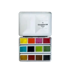 CHARVIN extrafeine Aquarellfarbe, 12 x 1/2 Näpf., Metallkasten