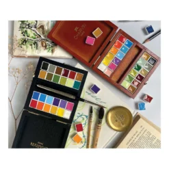 CHARVIN extrafeine Aquarellfarbe, 24 halbe Näpfchen, Holzkasten
