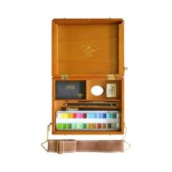 CHARVIN extrafeine Aquarellfarbe im Travel Bag, 24 x 1/2 Näpf. mit Zubehör, Holzkoffer