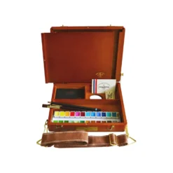 CHARVIN extrafeine Aquarellfarbe im Travel Bag, 24 x 1/2 Näpf. mit Zubehör, Holzkoffer