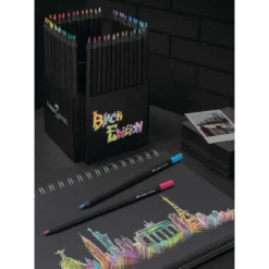 FABER-CASTELL Black Edition Buntstifte, Kartonetui + Aufsteller Stifte Halter, Sets