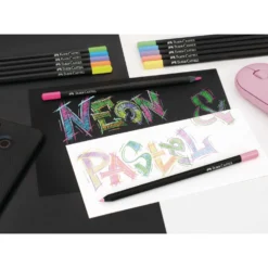 FABER-CASTELL Black Edition Buntstifte Neon & Pastell, 12er-Kartonetui