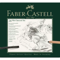 FABER-CASTELL PITT Kohle-Set, 24-teilig im Metall-Etui