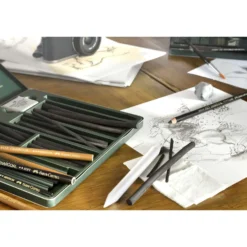 FABER-CASTELL PITT Kohle-Set, 24-teilig im Metall-Etui