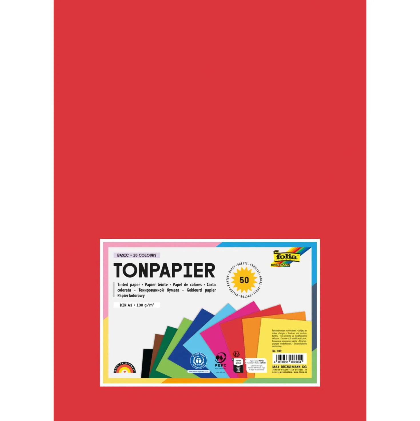 folia® Tonpapier 50 Bogen,10 Farben