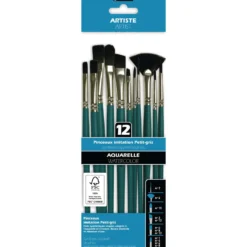 pébéo Aquarellpinsel 12er-Set, Feehaar-Synthetikfasern