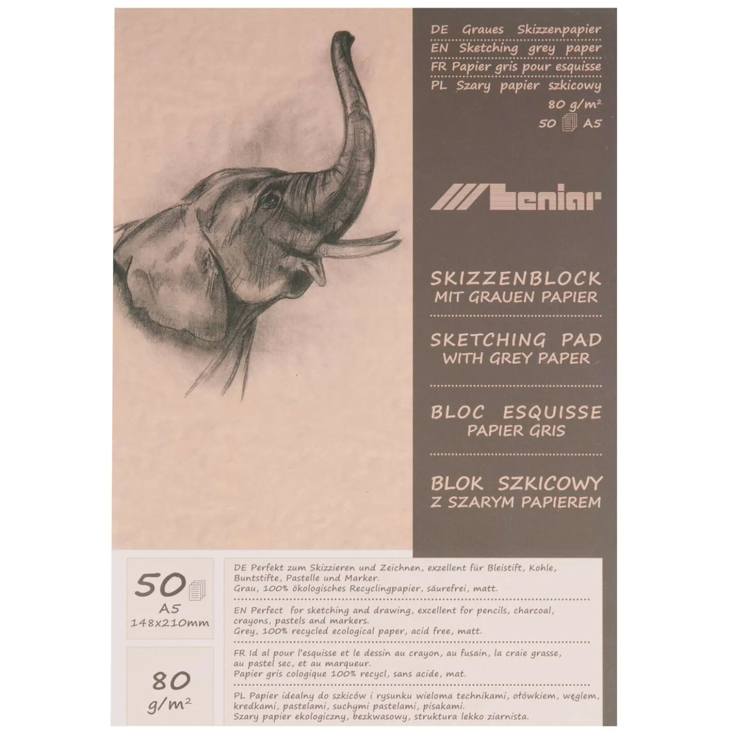 Skizzenblock 100% mit graubraunem ökologischen Recycling Papier