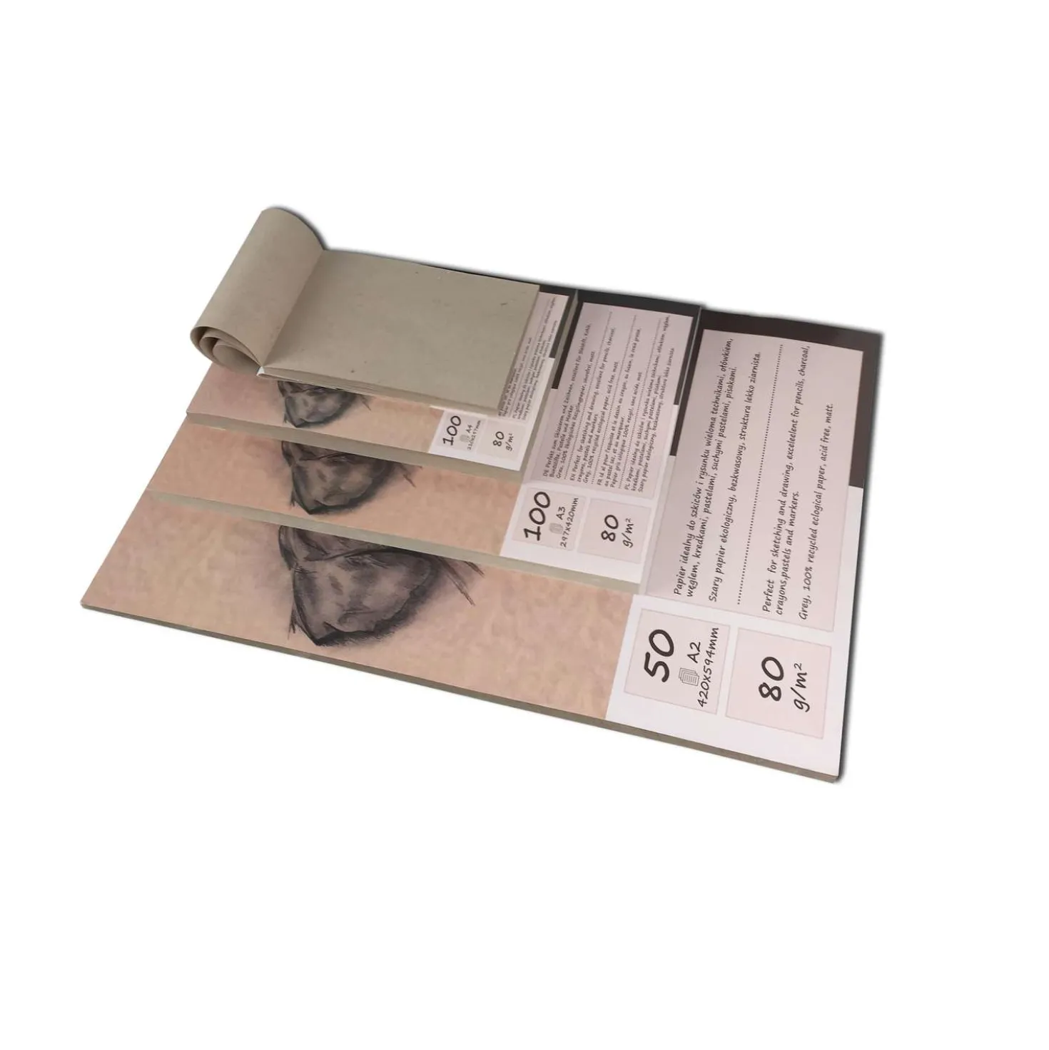 Skizzenblock 100% mit graubraunem ökologischen Recycling Papier