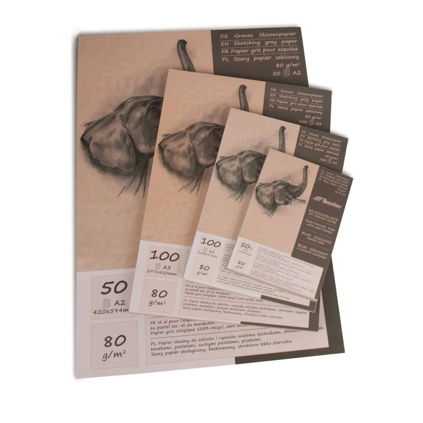 Skizzenblock 100% mit graubraunem ökologischen Recycling Papier