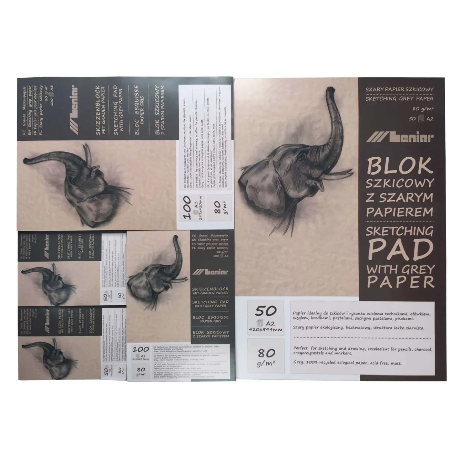 Skizzenblock 100% mit graubraunem ökologischen Recycling Papier