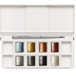 WINSOR & NEWTON Cotman™ Pocket Reisekasten, 8 x 1/2 Näpfchen Metallic-Aquarellfarbe