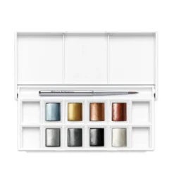 WINSOR & NEWTON Cotman™ Pocket Reisekasten, 8 x 1/2 Näpfchen Metallic-Aquarellfarbe
