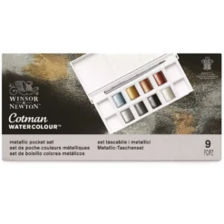 WINSOR & NEWTON Cotman™ Pocket Reisekasten, 8 x 1/2 Näpfchen Metallic-Aquarellfarbe