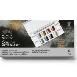 WINSOR & NEWTON Cotman™ Pocket Reisekasten, 8 x 1/2 Näpfchen Metallic-Aquarellfarbe