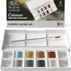 WINSOR & NEWTON Cotman™ Pocket Reisekasten, 8 x 1/2 Näpfchen Metallic-Aquarellfarbe